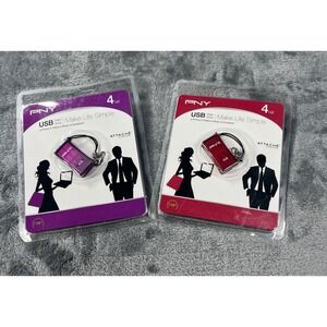 Pny Usb Flash Drive 4gb Lot of 2 Photos Videos Music Micro Media Purple Red NEW